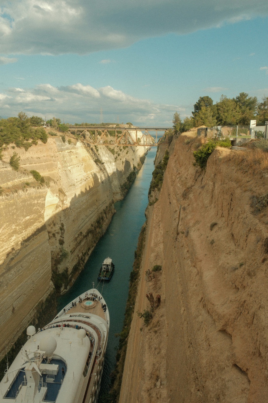 Corinth Canal - cruise ship passing through
